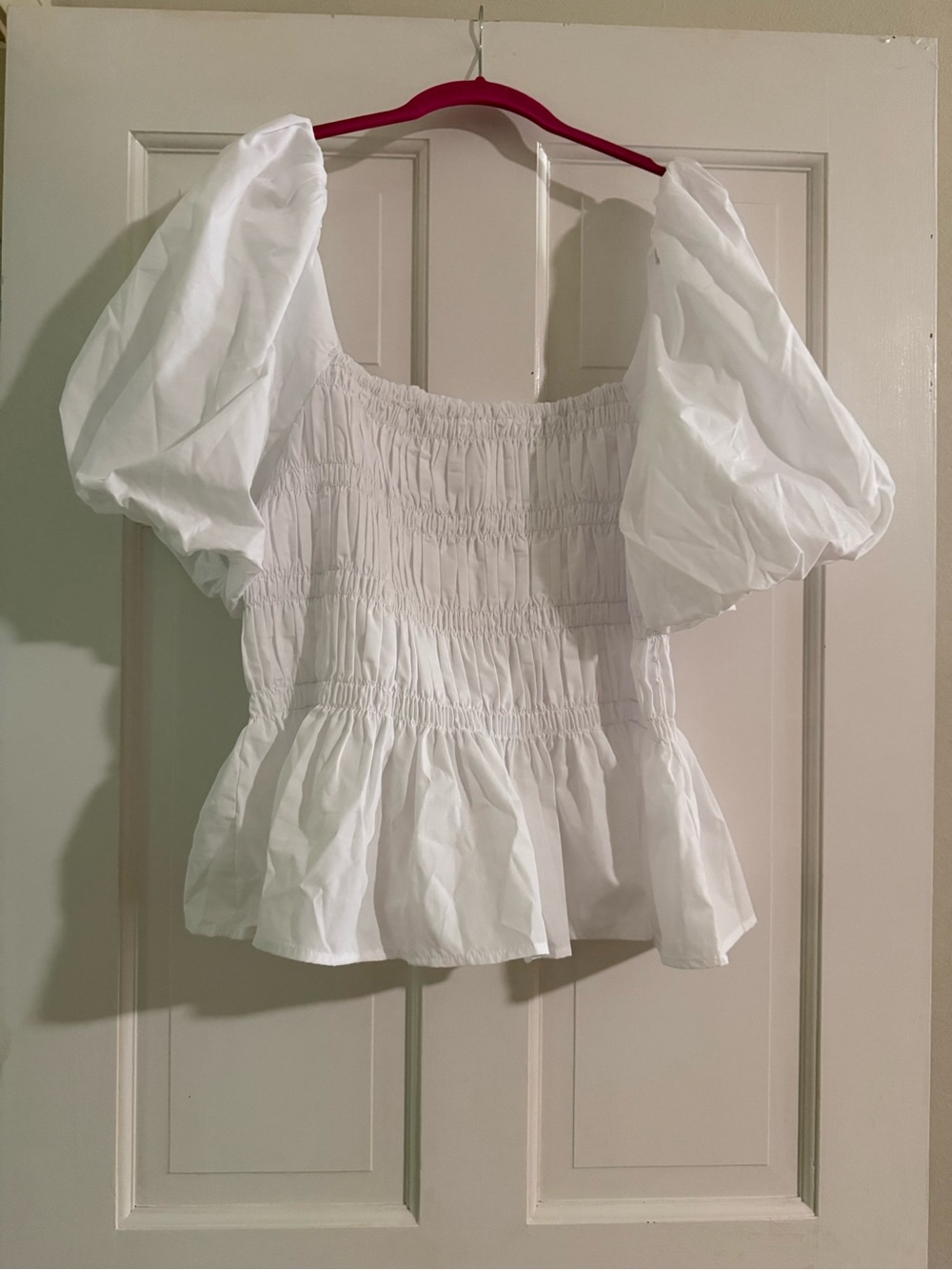 New ODDI White Square Neck Smocked Bubble Sleeve Peplum Top 1XL